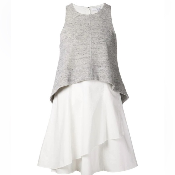 10 Crosby Derek Lam Layered Sleeveless Cotton Dress White Grey Knit 0 - Picture 1 of 9